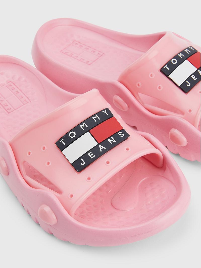 Női Tommy Hilfiger Flag Pool Slide Rózsaszín | HU 617ZUT